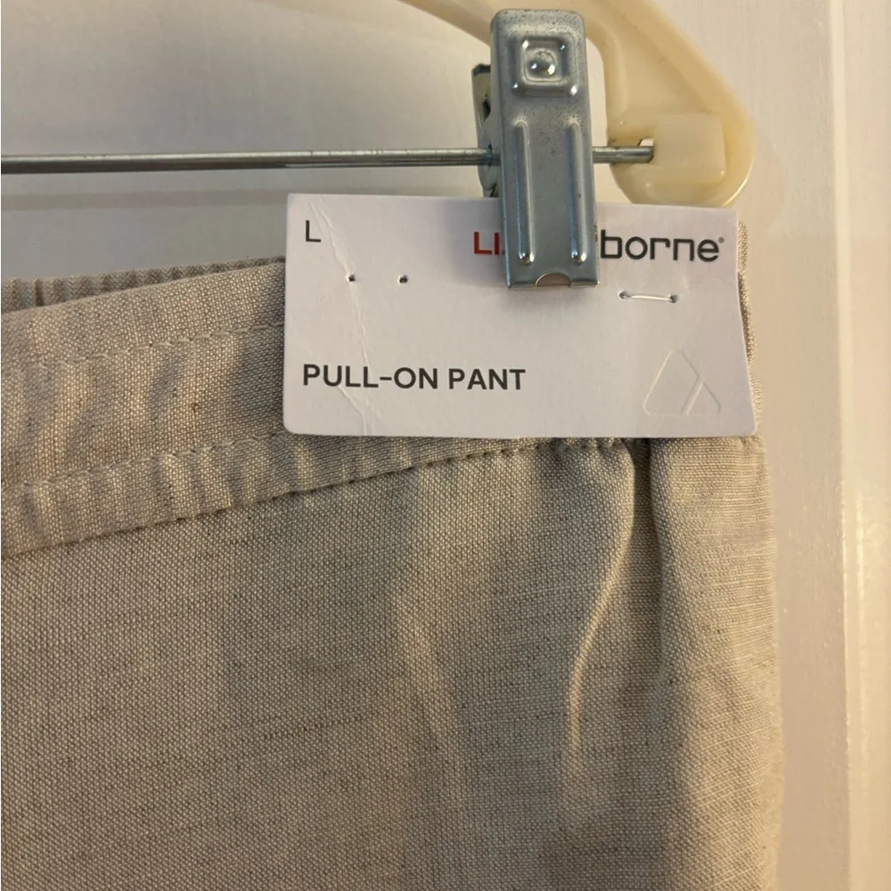 Women’s Liz Claiborne Pull-on Drawstring Linen-Blend Pants — Beige Sz L NWT